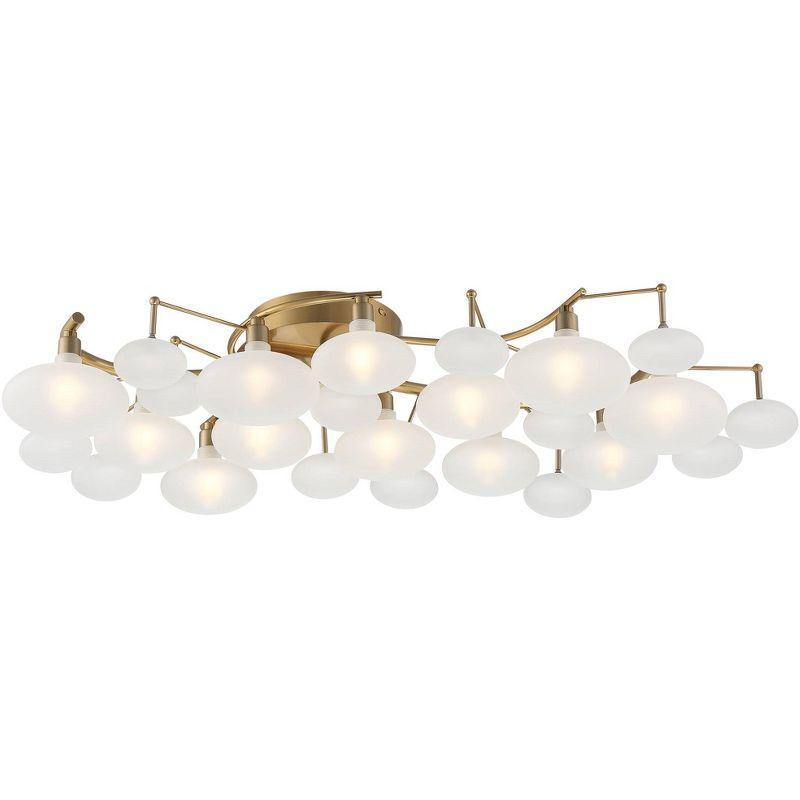 Possini Euro Design Lilypad Modern Ceiling Light Semi Flush Mount Fixture 30 1/4" Wide Warm Brass 12-Light Frosted Glass Shade for Bedroom Living Room