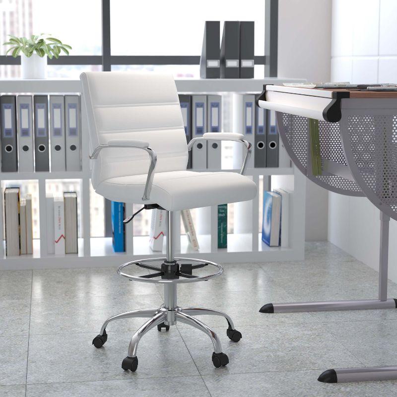 Modern White LeatherSoft Swivel Drafting Chair with Chrome Base