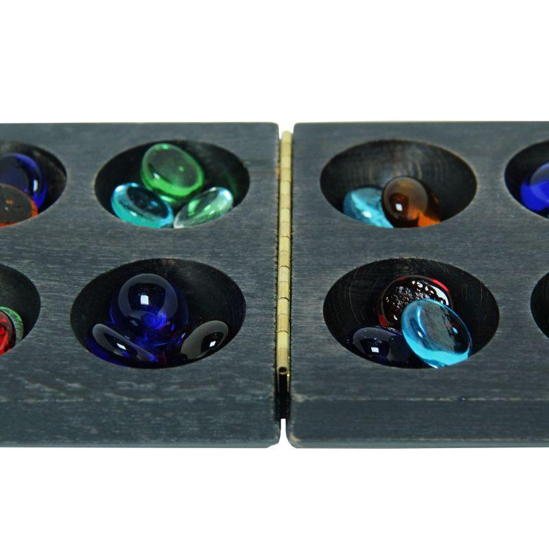 Black Stained Folding Mancala with Multicolor Glass Stones