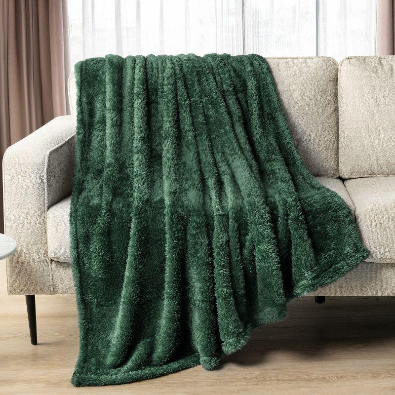 PAVILIA Plush Throw Blanket for Couch Bed, Faux Shearling Blanket and Throw for Sofa Home Decor, Emerald Green/Throw - 50x60