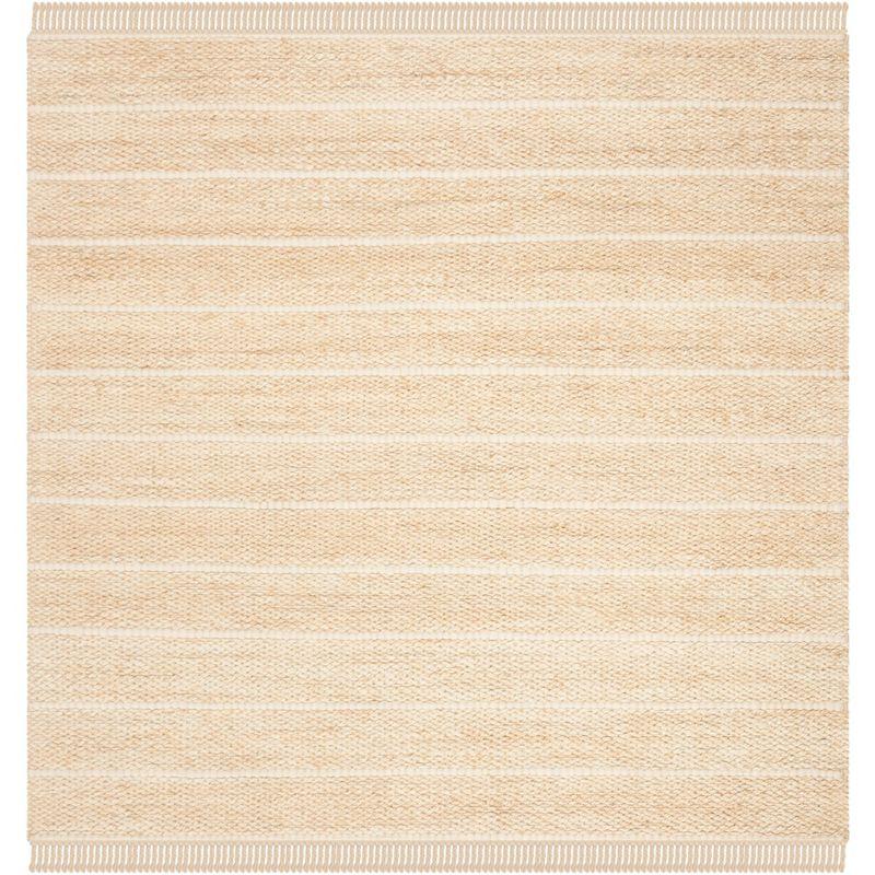 Ivory Hand-Knotted Wool Square Area Rug