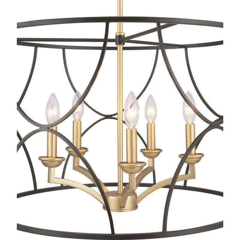 Progress Lighting Landree 5-Light Chandelier, Black Steel, Brushed Brass Inner Cluster, Modern Luxury Style