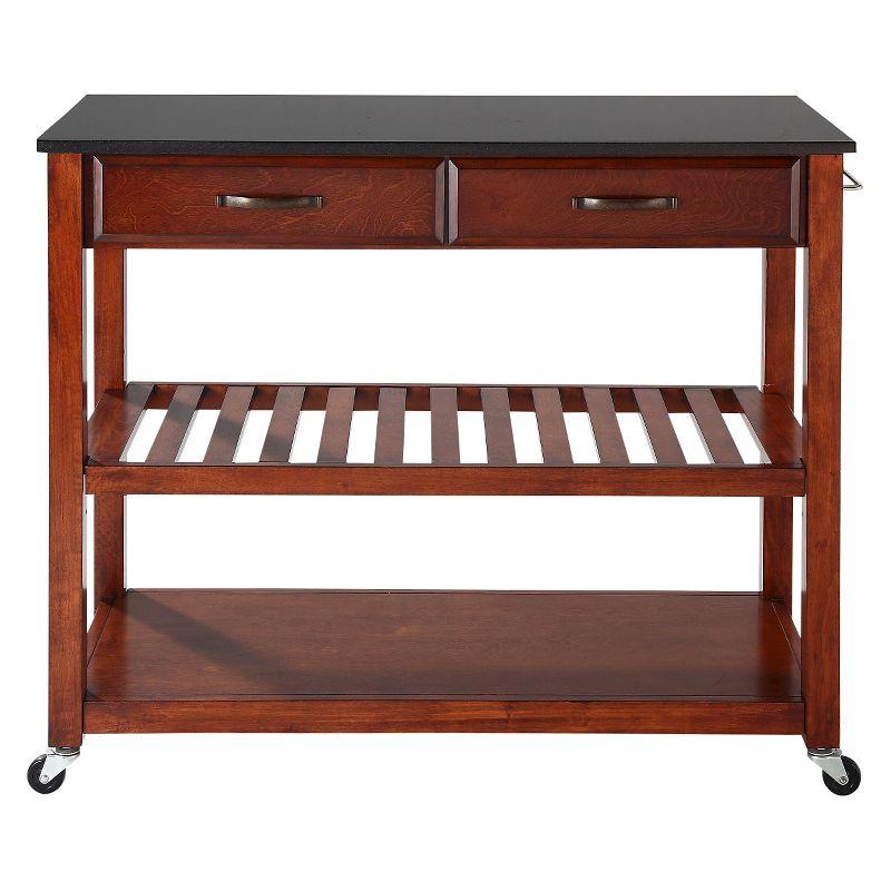 Cherry Wood Kitchen Cart with Black Granite Top and Wine Rack