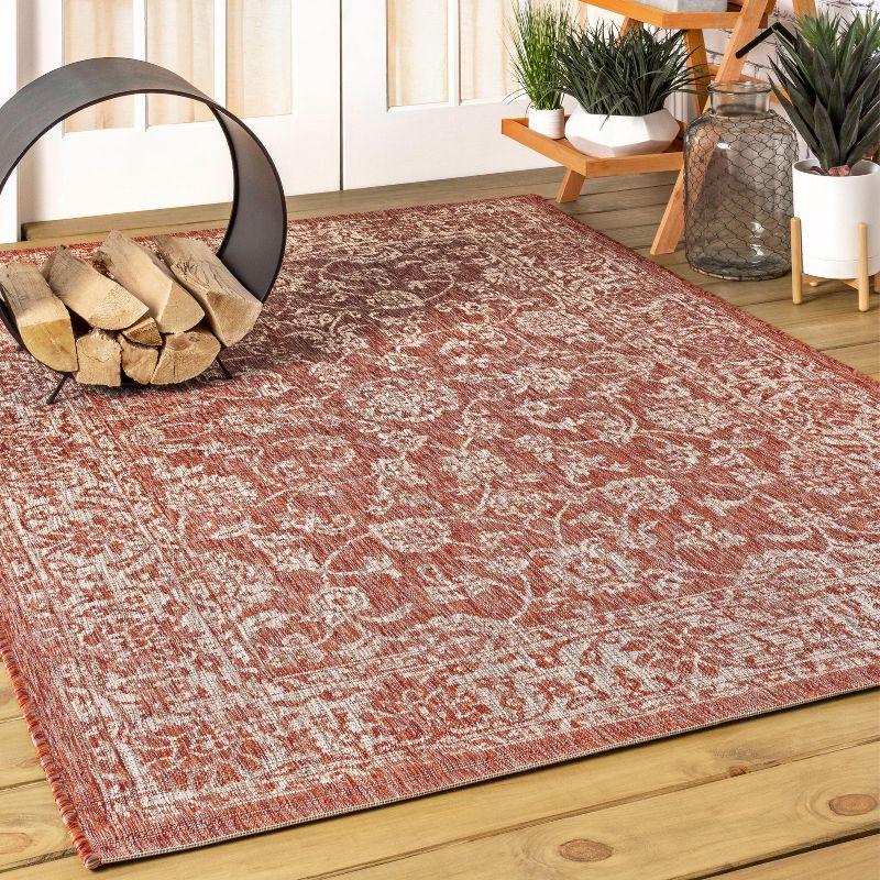 Red and Taupe Floral Synthetic 5' x 8' Reversible Rug