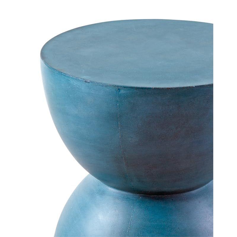 Washed Blue Round Concrete Stone Accent Table