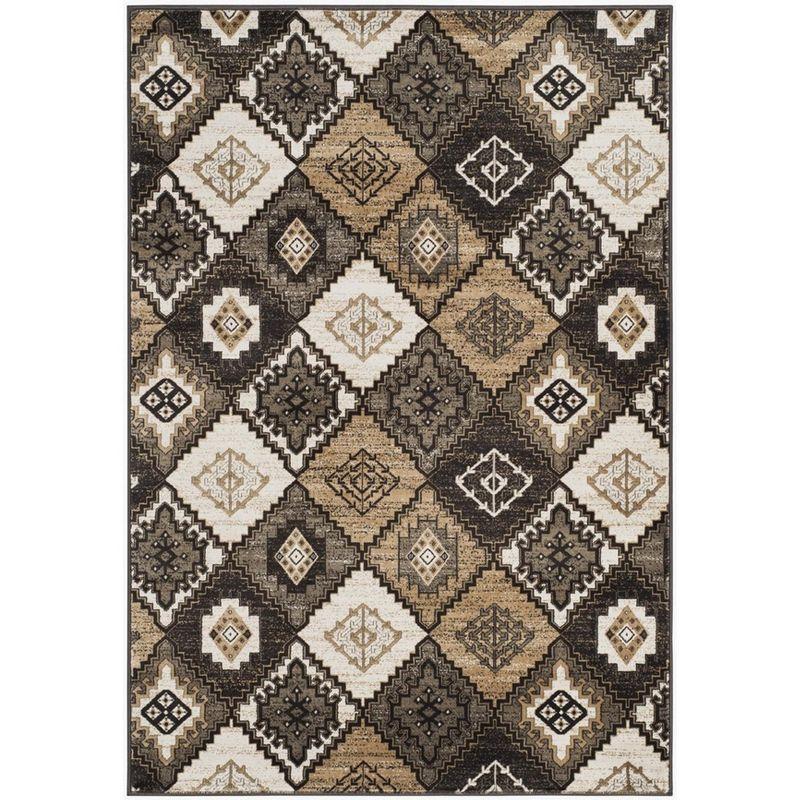 Vintage Black and Ivory Geometric Area Rug 4' x 5'7"