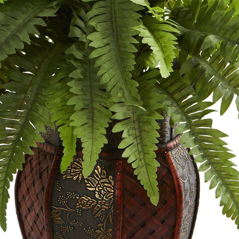 Nearly Natural 20" x 14" Artificial Boston Fern Plant in Decorative Planter Brown - Indoor Faux Foliage Display