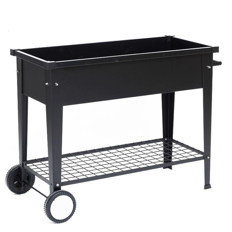 LuxenHome Black Mobile Metal Raised Garden Bed Planter Cart with Legs