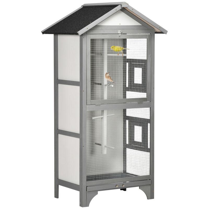 PawHut Wooden Outdoor Bird Cage, Featuring a Large Play House with Removable Bottom Tray 4 Perch