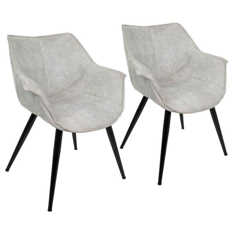 Light Grey Polyester Wingback Accent Chairs with Black Metal Legs, Set of 2