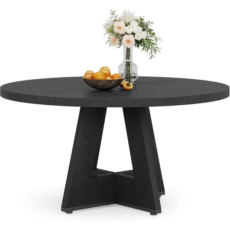 47-Inch Black Round Farmhouse Dining Table with Criss Cross Base