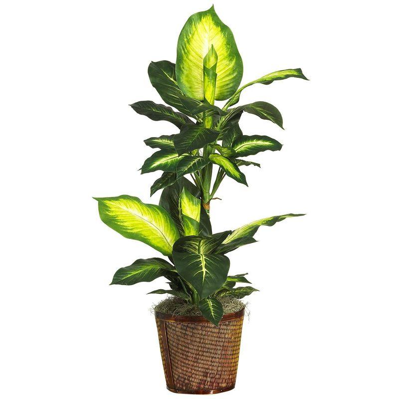 Lush Golden Dieffenbachia 53" Silk Plant with Wicker Basket