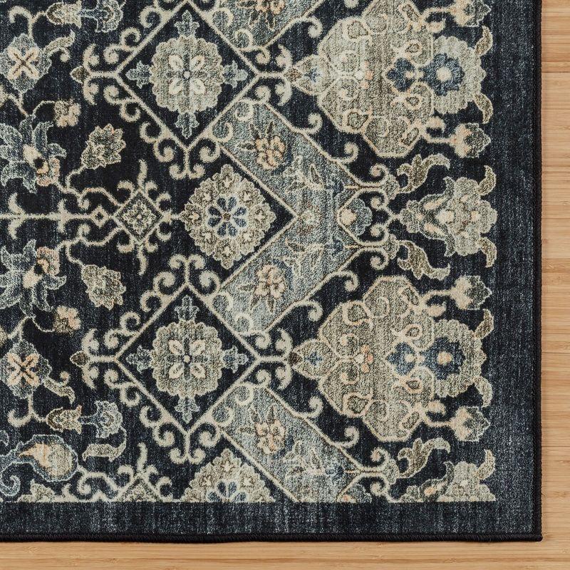 Gertmenian Crystal Print Tanis Anthracite Black Cream Moroccan Bohemian Polyester Washable Flat Pile Indoor Area Rug