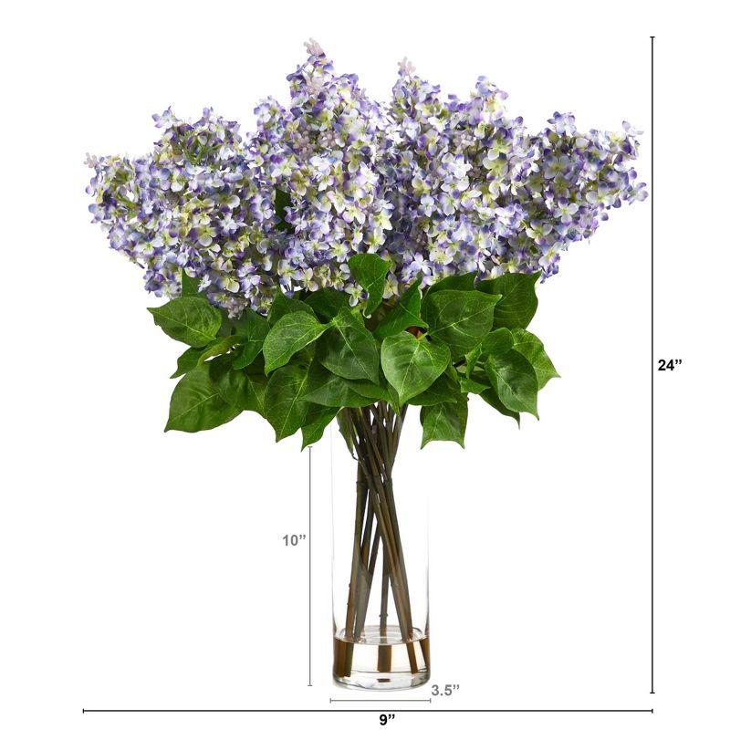 24-inch Artificial Lilac Arrangement with Clear Glass Cylinder Vase