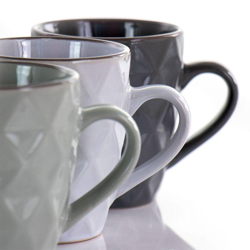 12oz White Ceramic Diamond Facet Mug Set with Stand