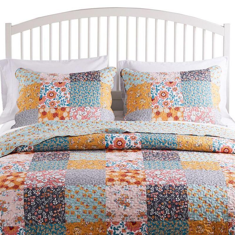 King Multicolor Floral Patchwork Cotton Pillow Sham