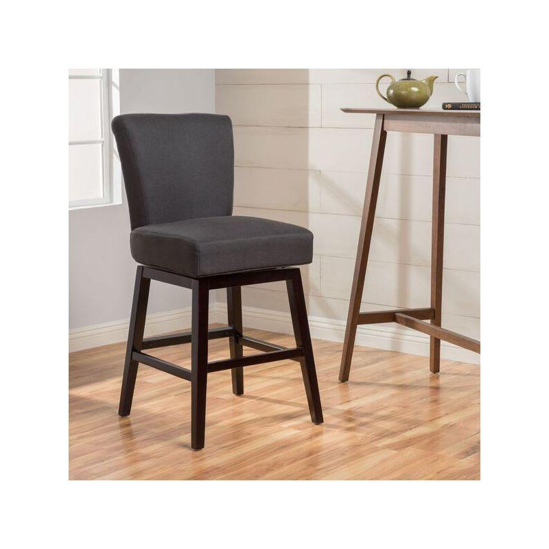 Tracy Swivel Barstool Charcoal - Christopher Knight Home: Upholstered, Wood Legs, 31.25" Height