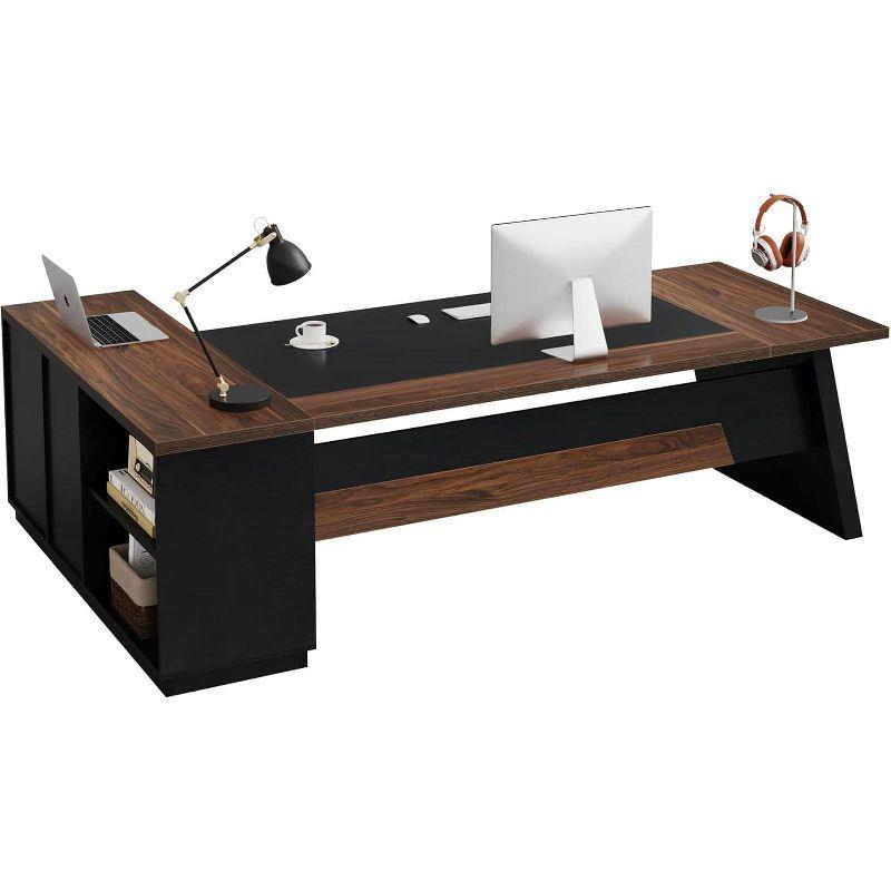 Tribesigns Modern 78" L-Shaped Executive Desk with Drawers and Lateral File Cabinet, Brown