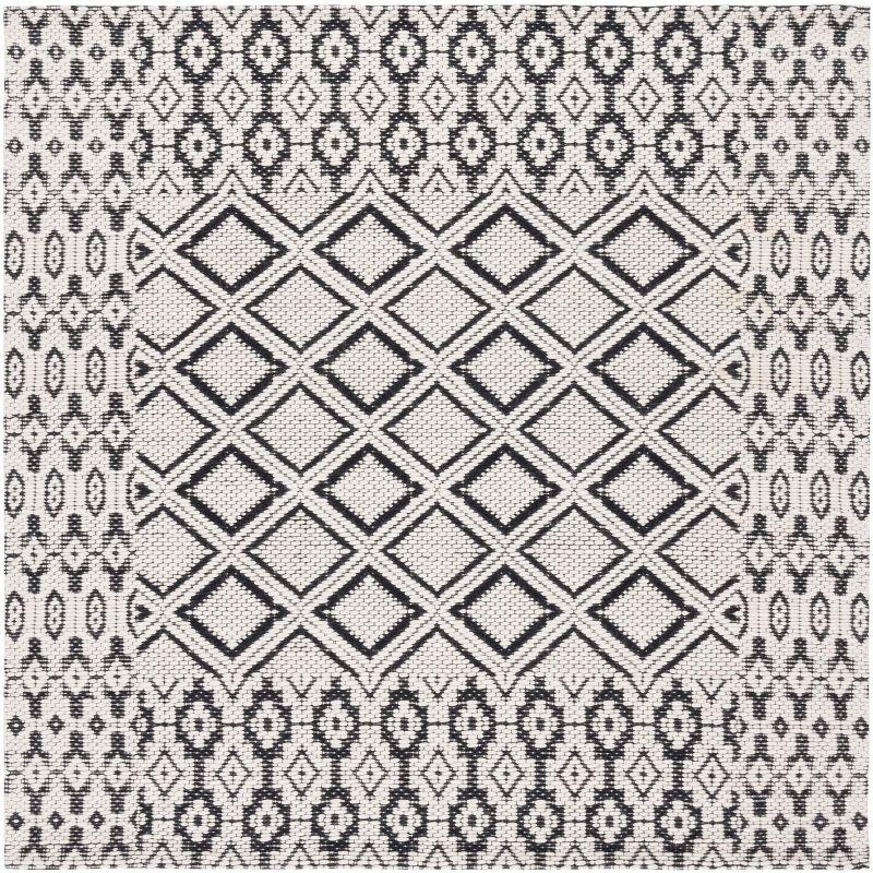 Handmade Black and Ivory Wool Square Area Rug