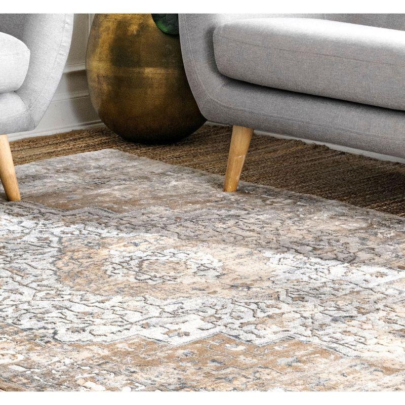 Beige and Gray Medallion Synthetic 4' x 6' Area Rug