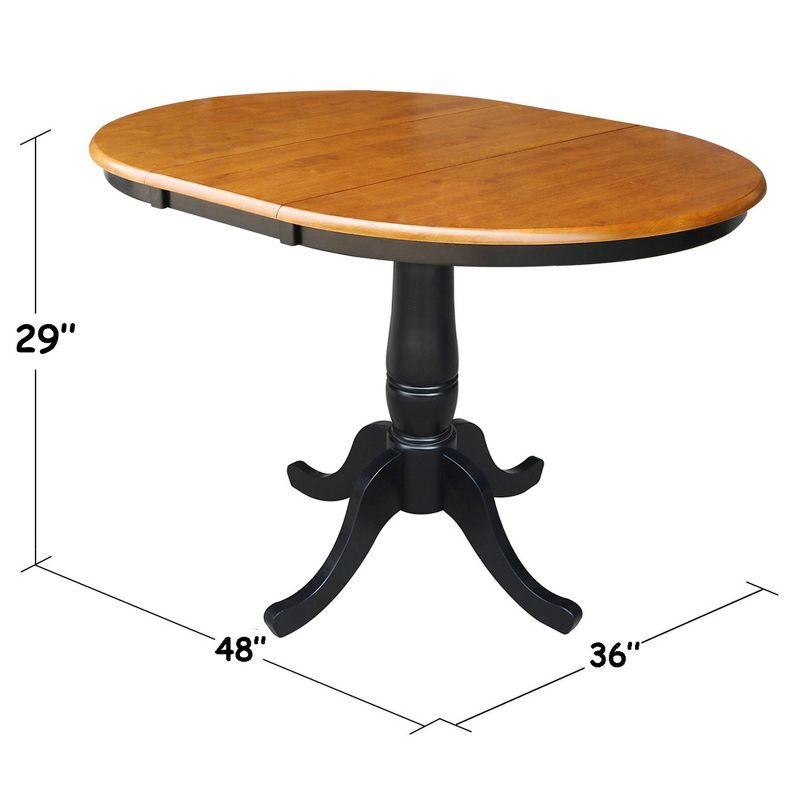 36" Round Top Pedestal Extendable Dining Table with 12" Drop Leaf Black/Red - International Concepts: Mid-Century Modern, Seats 6