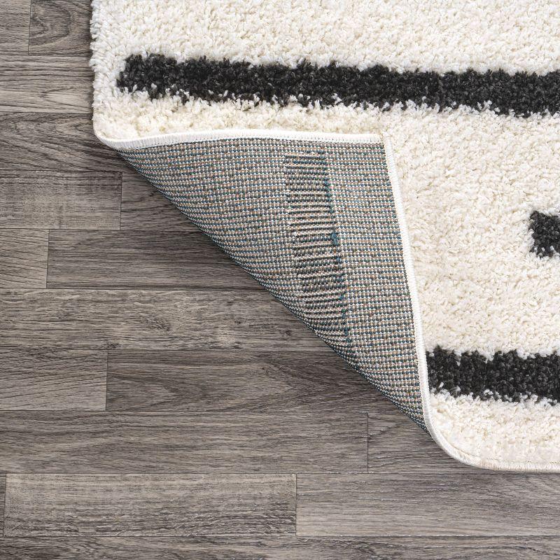 3'x5' Alaro Berber Stripe Shag Area Rug, White/Black - JONATHAN Y