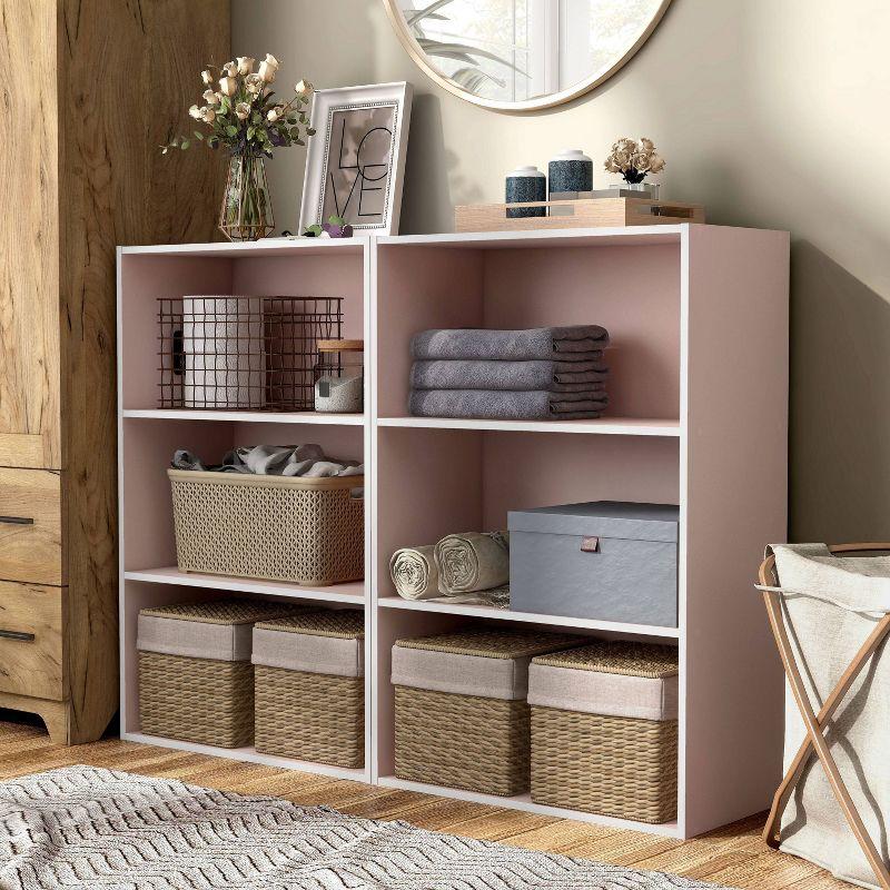 24/7 Shop At Home 35.3" Silkpath Modern 3 Tier Stackable and Modular Bookcase Light Pink