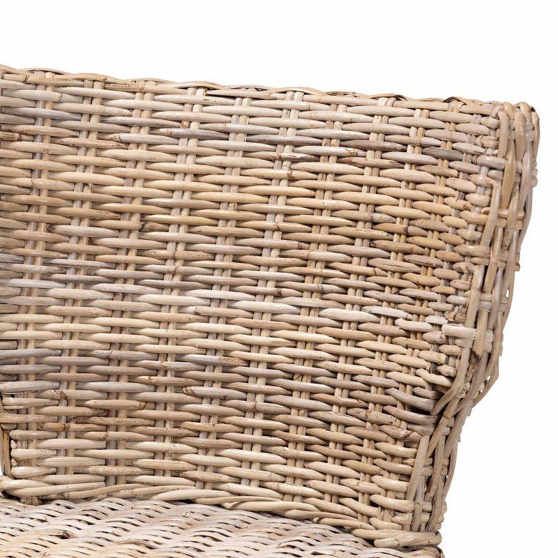 Rattan and Mahogany Wood Side Chair in Gray