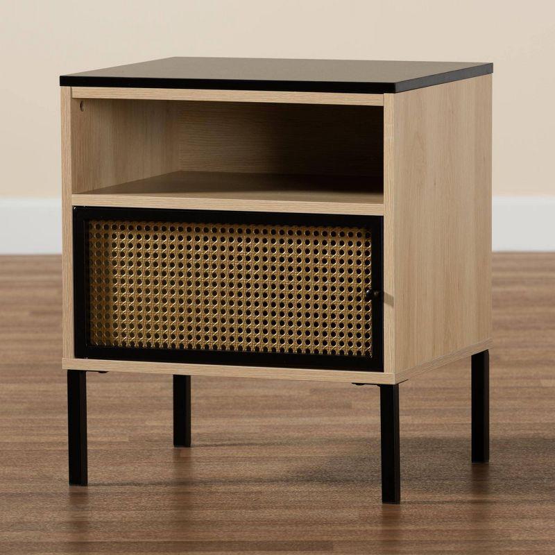 Felton Two Tone Metal and Wood End Table Black/Gold/Light Brown - Baxton Studio: Chic Rectangle Side Table, 30 Day Limited Warranty