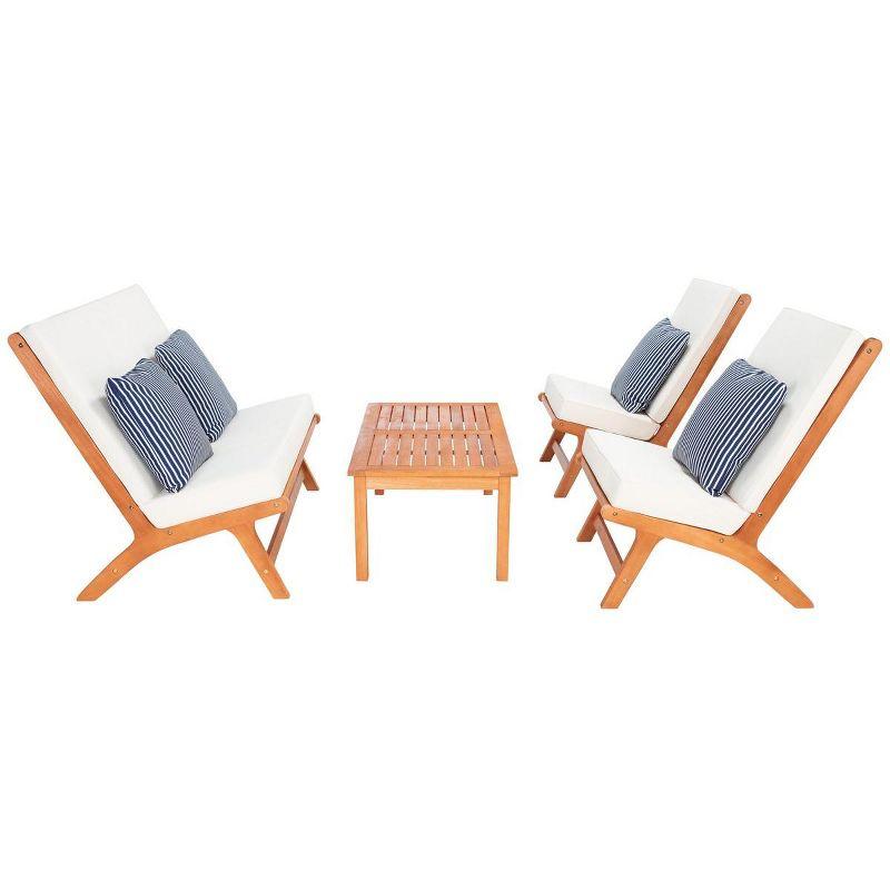 Chaston 4 Piece Living Set - Indoor/Outdoor - PAT7044 - Natural/Beige + Thin Stripe Pillow - Safavieh