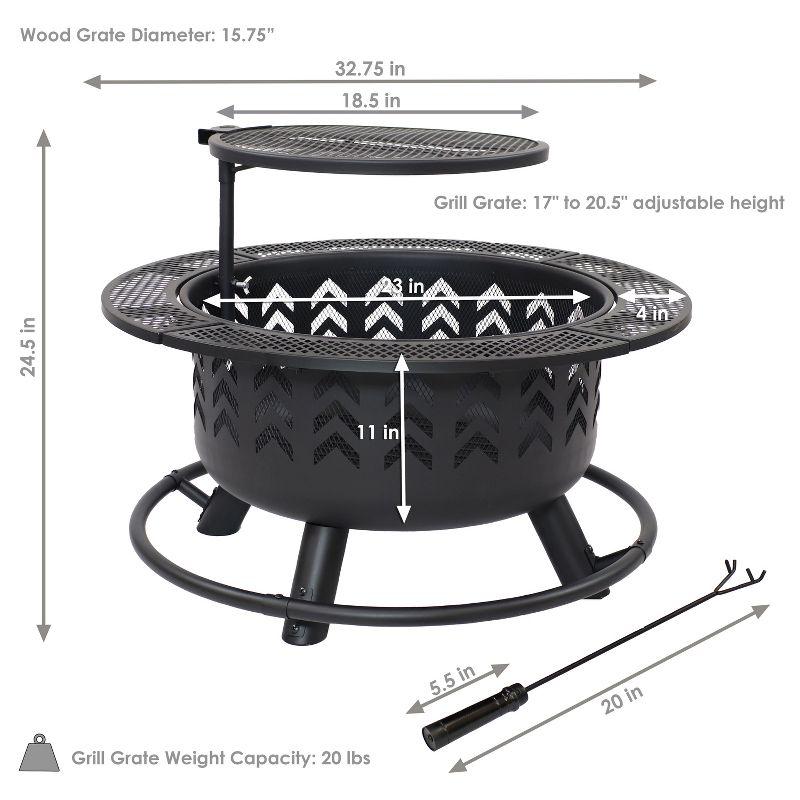 Sunnydaze Arrow Motif Heavy-Duty Steel Fire Pit with Cooking Grate, and PVC Cover - 32-Inch Round - Black