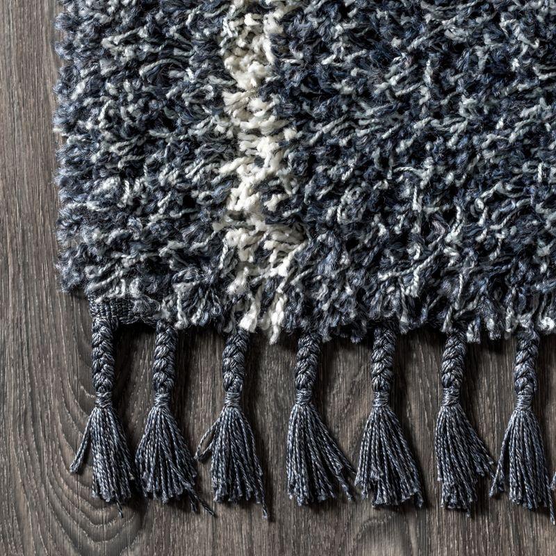 4'x6' Mercer Shag Plush Tassel Moroccan Geometric Trellis Area Rug, Denim/Cream - JONATHAN Y