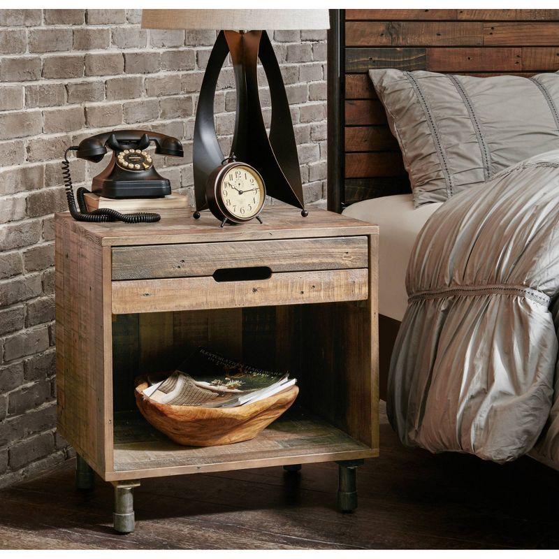 Ink+Ivy Renu Solid Wood Nightstand Natural: Industrial Style, Distressed Finish, Metal Legs, Storage Drawer & Shelf