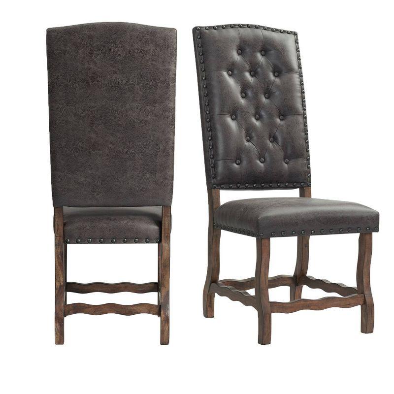 Tall Brown Faux Leather Tufted Side Chair with Wood Frame