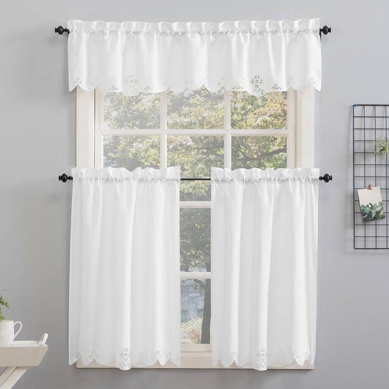 58"x14" Mariela Floral Trim Window Valance White - No. 918: Lace Rod Pocket Curtain, Botanical Pattern