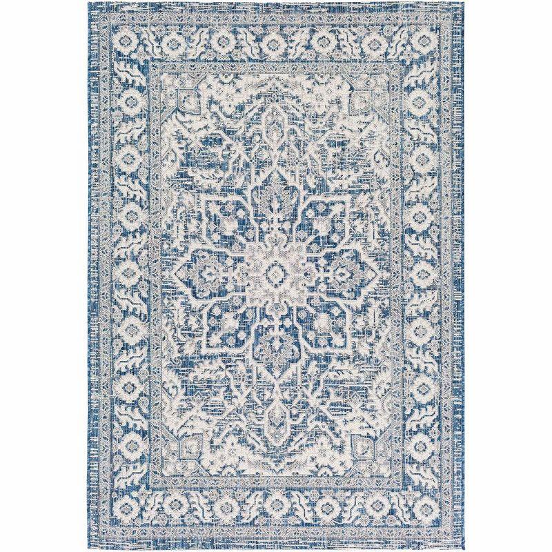 Navy and Light Blue Traditional Synthetic Area Rug 2' x 2'11"