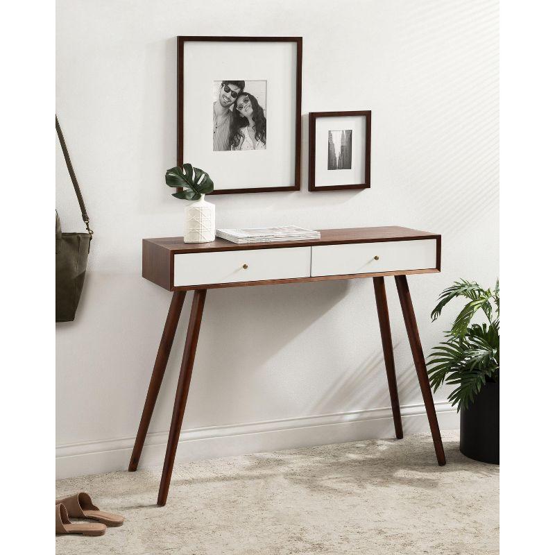 Kate and Laurel Finco Rectangle Wood Console Table, 36x12x30, Walnut Brown and White