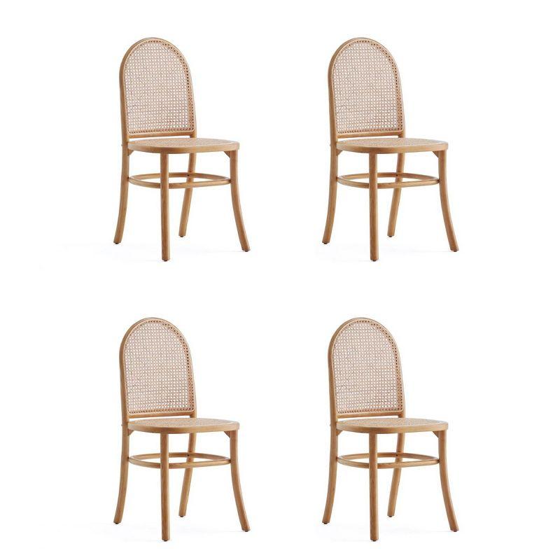 Set of 4 Paragon Dining Chairs Natural/Cane - Manhattan Comfort: Rattan Accent, Ash Wood Frame, No Assembly Required