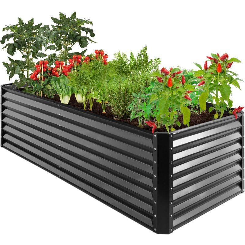 Gray 8x4x2ft Outdoor Metal Raised Garden Bed Planter Box