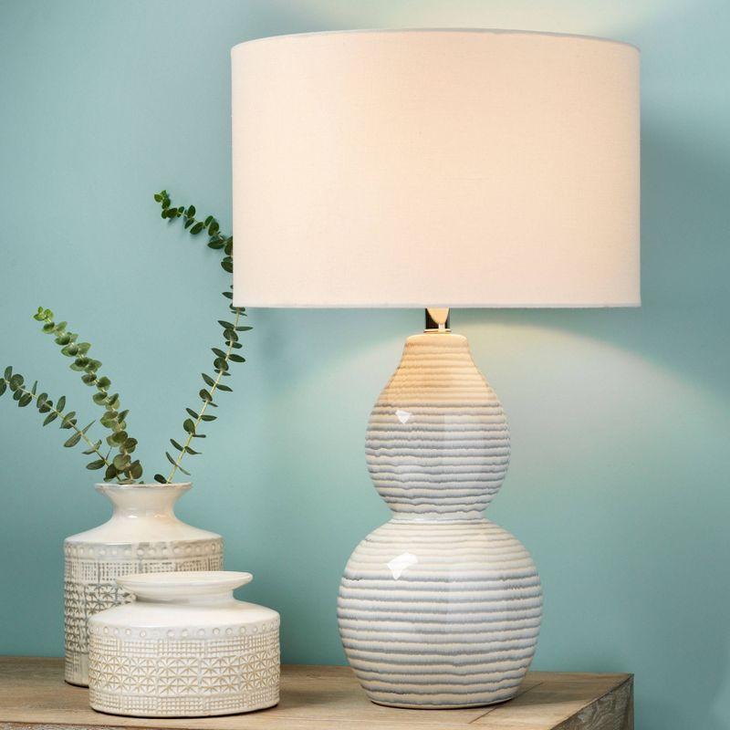 Catalina Wave Table Lamp White - Splendor Home: Ceramic Base, Linen Shade, 3-Way Switch, UL Listed