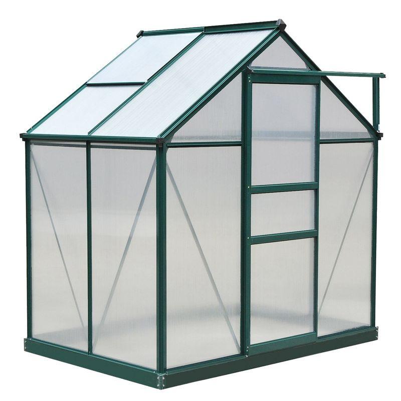 Outsunny 6' x 4' x 7' Polycarbonate Greenhouse, Heavy Duty Outdoor Aluminum Walk-in Green House Kit with Vent & Door for Backyard Garden, Green