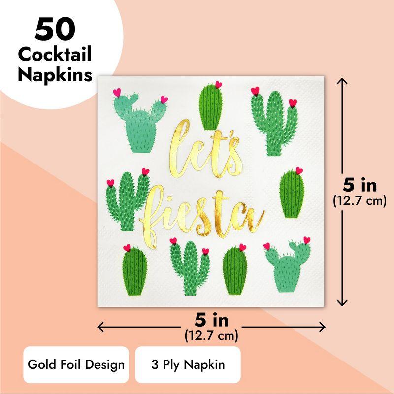 Juvale 50 Pack Let’s Fiesta Taco Napkins for Party, Cinco De Mayo Party Decorations, Paper Margarita Napkins, 5x5 In