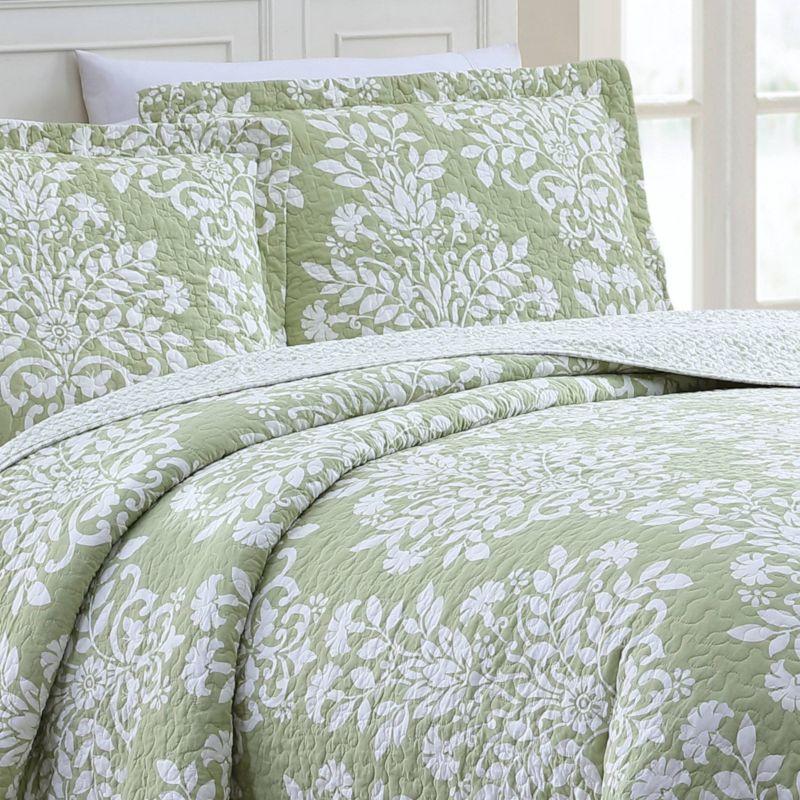 Sage Green Cotton Twin Reversible Quilt Set