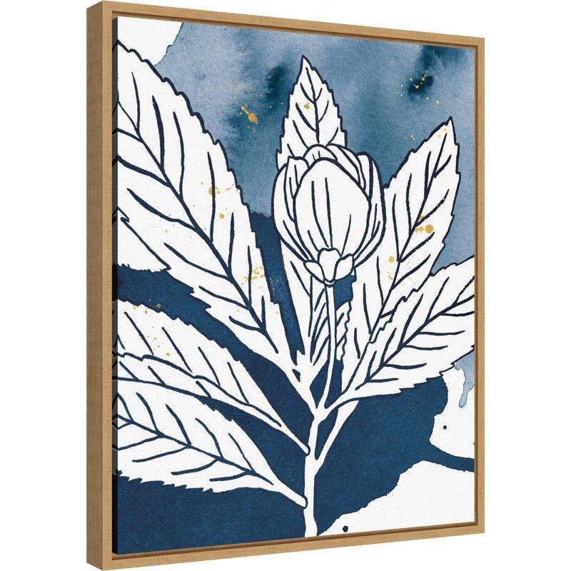 Amanti Art 16" x 20" Indigo Blooms IV by Wild Apple Portfolio Framed Wall Canvas: Modern Lithograph, Sawtooth Back