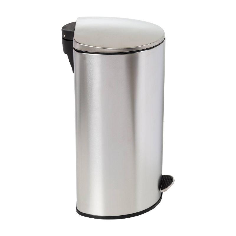 40L Semi-Round Silver Stainless Steel Step Trash Can