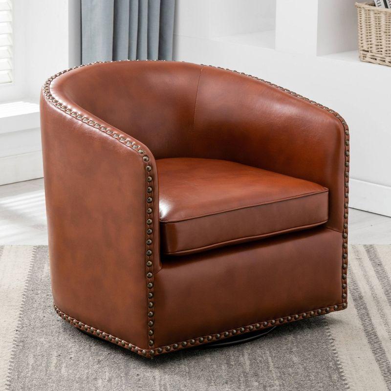 Comfort Pointe Tyler Swivel Arm Chair Caramel: Upholstered Faux Leather, Metal Legs, No Assembly Required