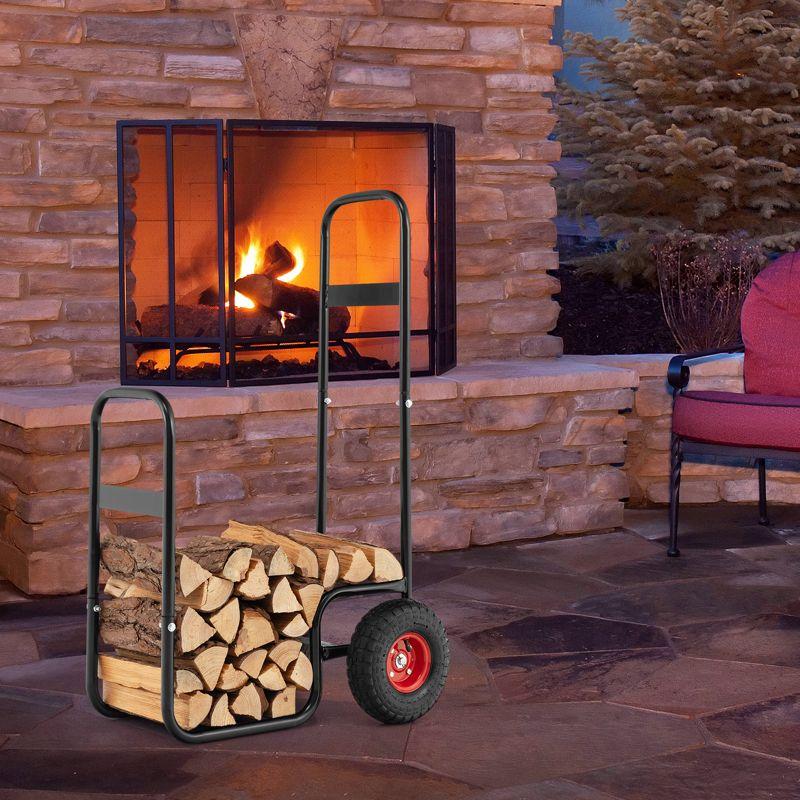 Tangkula Firewood Log Cart Carrier Firewood Cart Wood Hauler with Wear-Resistant and Shockproof Rubber Wheels