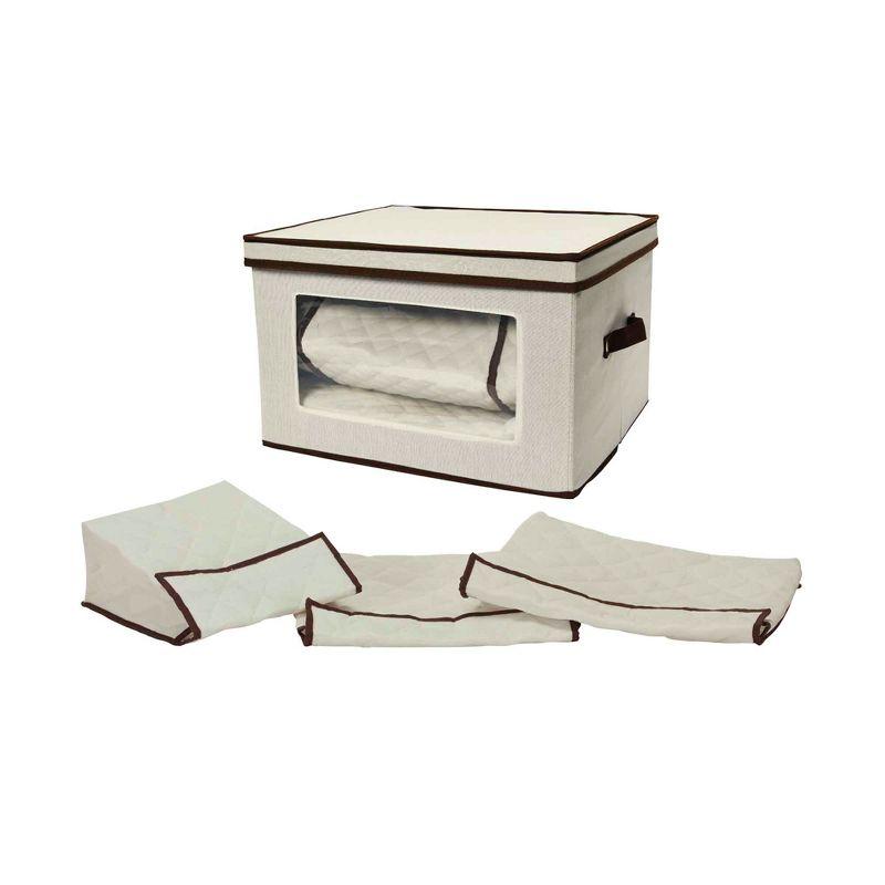 Natural Canvas Serveware Storage Box with Quilted Pouches