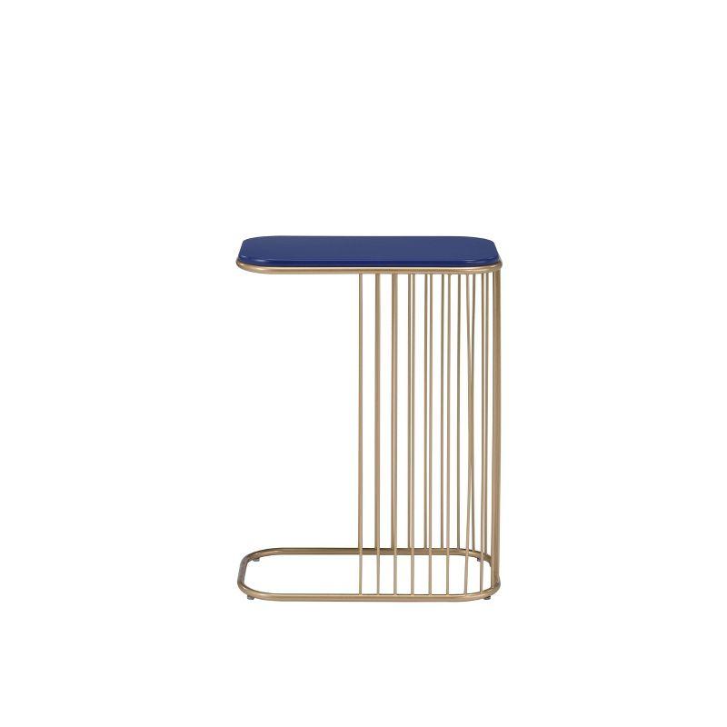 Aviena Accent Table Blue/Gold - Acme Furniture: Gold Frame, C-Shape, Living Room Side Table, Wood Composite