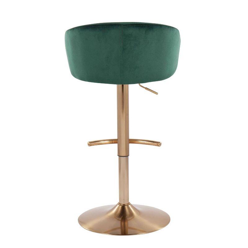 Set of 2 Claire Adjustable Barstools Gold/Green - LumiSource: Chic Velvet, Metal Base, Swivel, Footrest